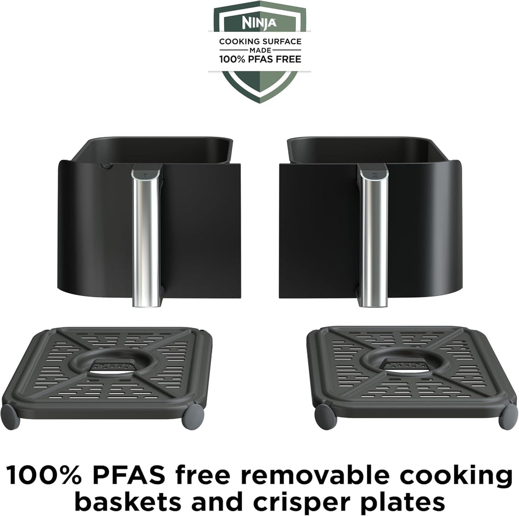 Ninja DZ550 Foodi 10 Quart 6-in-1 DualZone Smart XL Air Fryer with 2 Independent Baskets, Smart Cook Thermometer for Perfect Doneness, Match Cook and Smart Finish to Roast, Dehydrate and More, Black