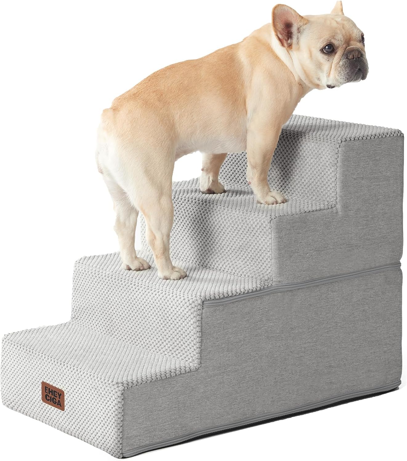 EHEYCIGA Dog Stairs for Bed 18" H, 4-Step Dog Steps for High Bed, Pet Steps for Small Dogs and Cats, Non-Slip Balanced Pet Ramp Indoor, Grey