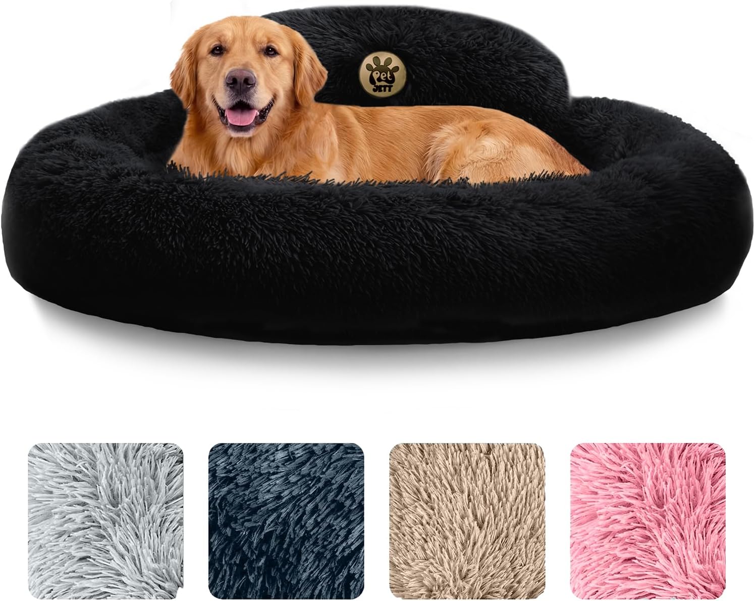PetJett Calming Dog Bed Medium Size Dog - 30'' Donut Bed, Washable Dog Bed, Anti-Slip & Super Soft Fluffy Plush Round Dog Bed, Anti-Anxiety Premium Comfort Pet Bed, Fits Dogs Upto 45 lbs - Dark Grey