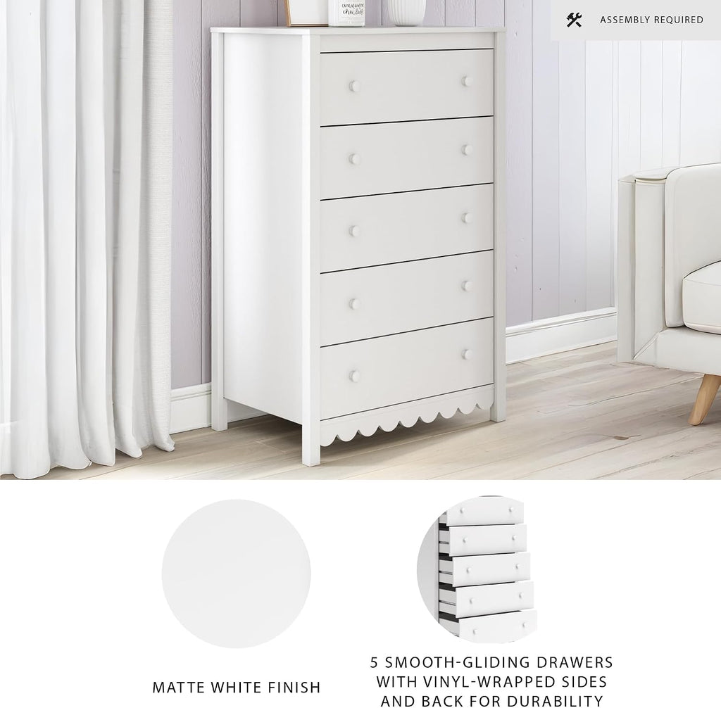 Signature Design by Ashley Hallityn Casual Coastal Chest with Five Smooth-Gliding Drawers, Meets ASTM International Safety Standards, Matte White Finish