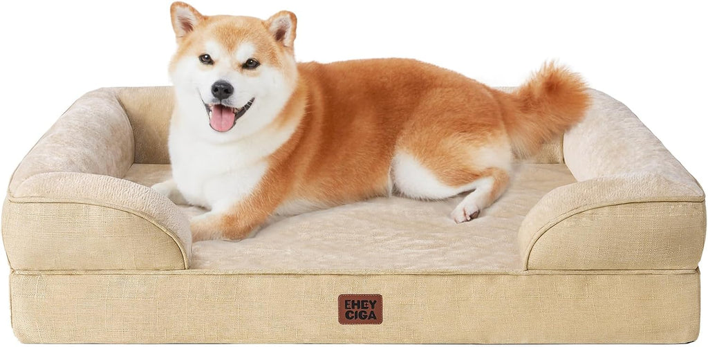 EHEYCIGA Orthopedic Dog Beds for Extra Large Dogs 44x32Inch, Waterproof Memory Foam XL Pet Bed with Sides, Non-Slip and Egg-Crate Foam Big Dog Couch Bed with Washable Removable Cover, Grey