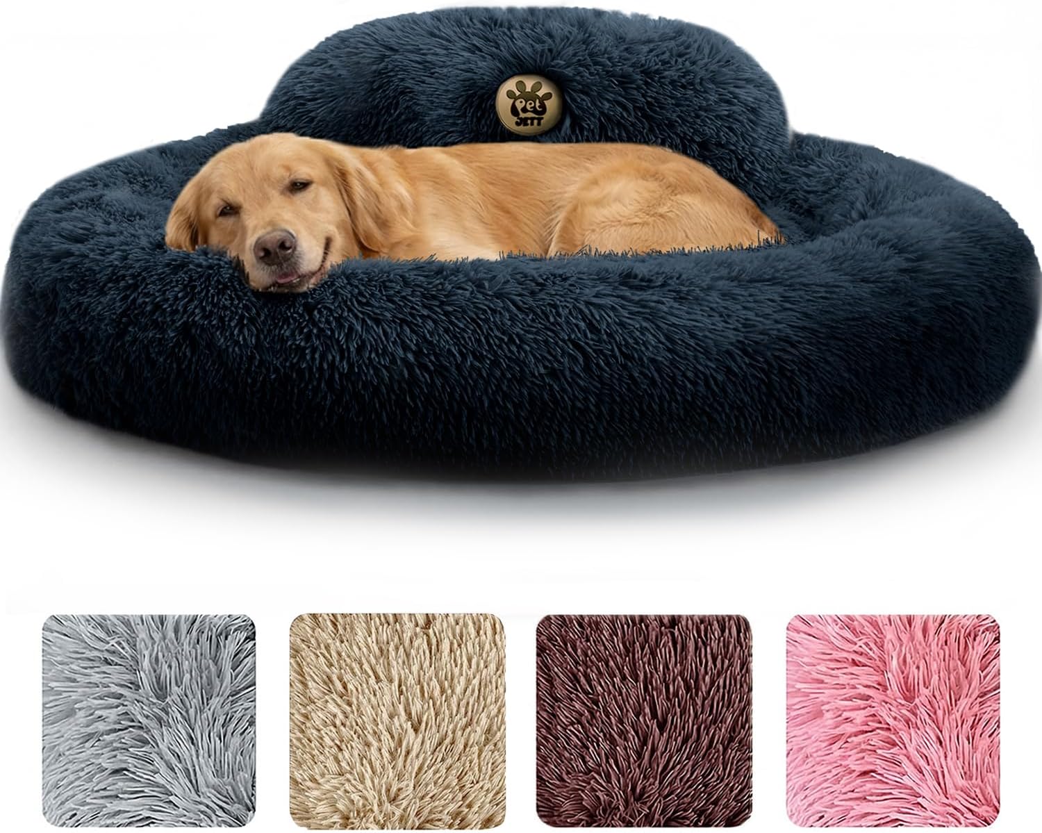 PetJett Calming Dog Bed Medium Size Dog - 30'' Donut Bed, Washable Dog Bed, Anti-Slip & Super Soft Fluffy Plush Round Dog Bed, Anti-Anxiety Premium Comfort Pet Bed, Fits Dogs Upto 45 lbs - Dark Grey