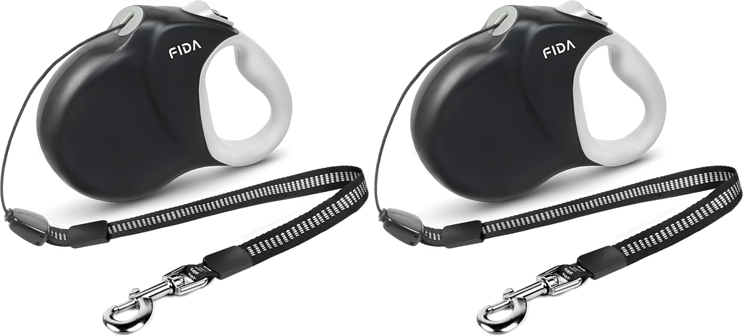 Fida Upgraded Retractable Dog Leash 30ft, Heavy Duty Pet Walking Leash for Medium/Large Breed up to 110 lbs, 360° Tangle-Free Long Retract Dog Lead, Soft Grip, One-Hand Brake, Black