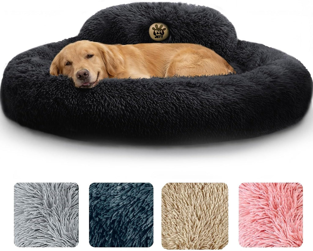 PetJett Calming Dog Bed Medium Size Dog - 30'' Donut Bed, Washable Dog Bed, Anti-Slip & Super Soft Fluffy Plush Round Dog Bed, Anti-Anxiety Premium Comfort Pet Bed, Fits Dogs Upto 45 lbs - Dark Grey