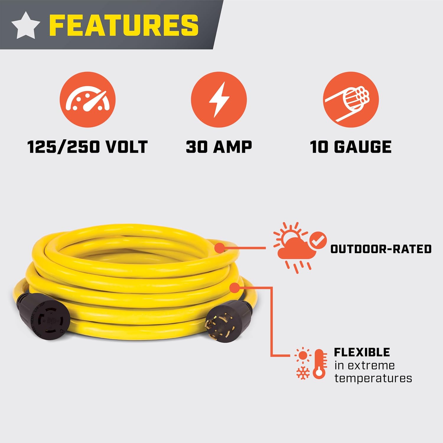 Champion Power Equipment 25-Foot 30-Amp 250-Volt Generator Power Cord for Manual Transfer Switch (L14-30P to L14-30R)