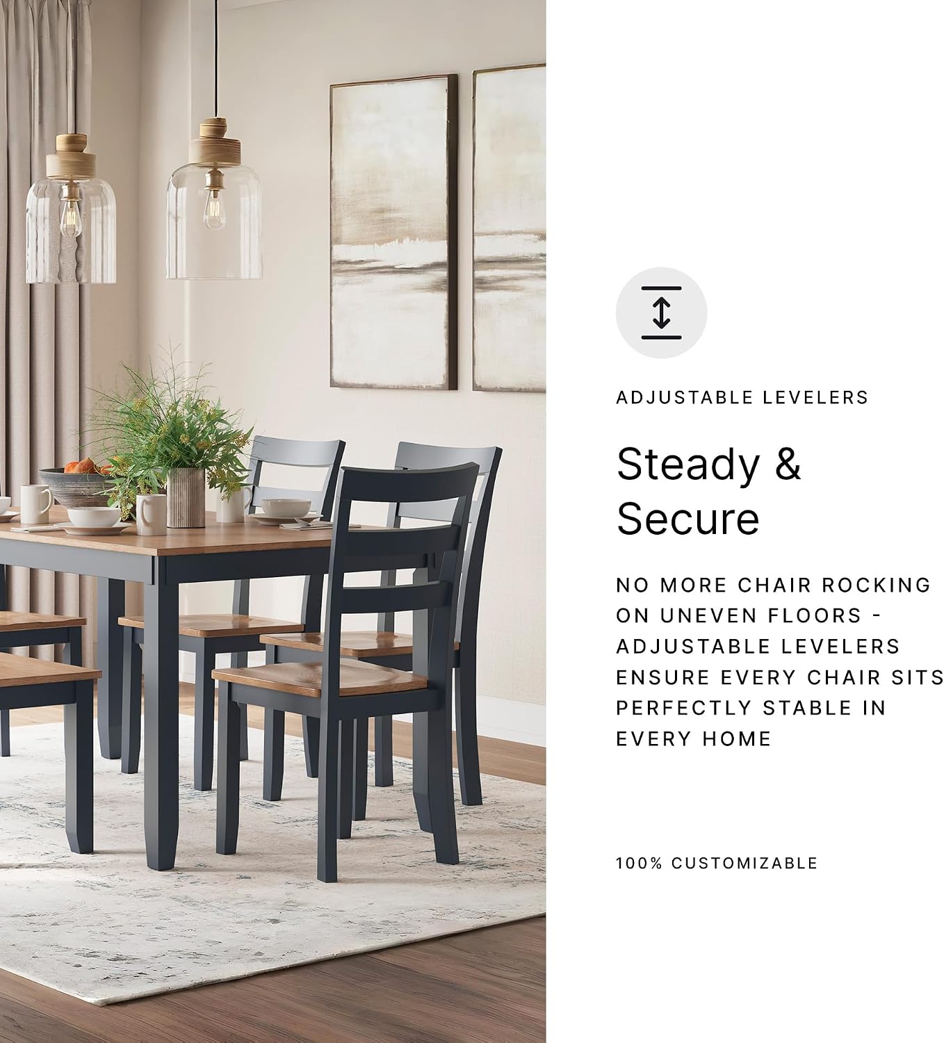 Signature Design by Ashley Gesthaven Casual Dining Room Table Set with 4 Chairs and Bench, Set of 6, Mango Wood, 30.25" Table Height, Blue & Light Brown