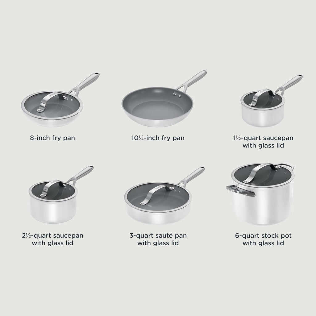 Ninja Ceramic Pro 11-Piece Cookware Set, Non-Stick Pots & Pans Set with Glass Lids, Nontoxic, PTFE Free, Ceramic Coated, Oven Safe, All Stovetops & Induction Compatible, Steam White, CW39011WH