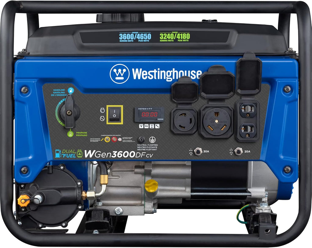 Westinghouse 4650 Peak Watt Dual Fuel Portable Generator, RV Ready 30A Outlet, Gas & Propane Powered, CO Sensor