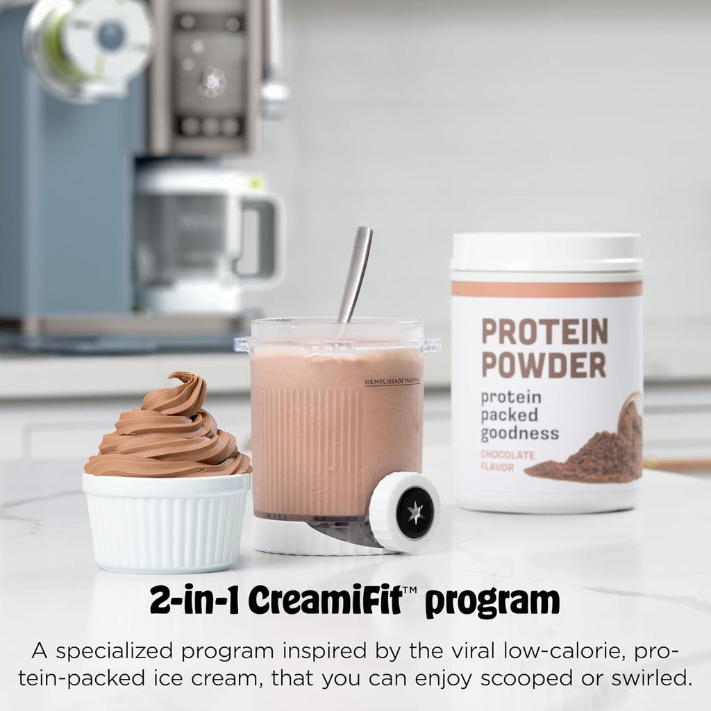 Ninja CREAMi Scoop & Swirl Ice Cream Maker, Soft Serve Desserts, Sorbet, Milkshakes, Frozen Yogurt and More, 13-in-1 Programs, Includes Handle and Two 16 oz 2-in-1 Pints, Blue, NC701ND