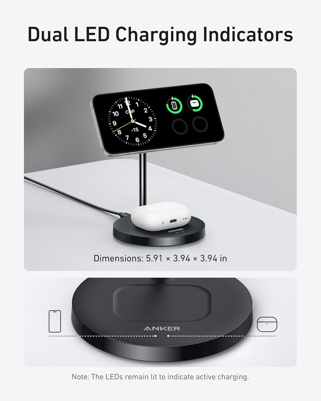 Anker MagGo 2-in-1 MagSafe Compatible Qi2 15W Wireless Charging Stand | Qi2 Certified, Fast Charging, Wireless Charger for iPhone 17, AirPods Pro, and More (Black, Adapter Not Included)