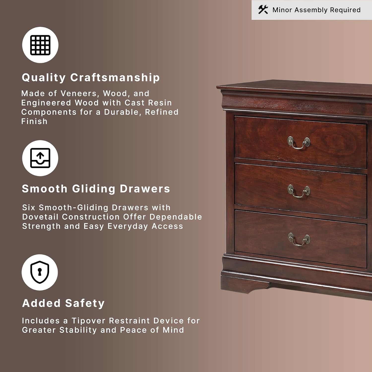 Signature Design by Ashley Alisdair Traditional 6 Drawer Dresser, Dark Brown