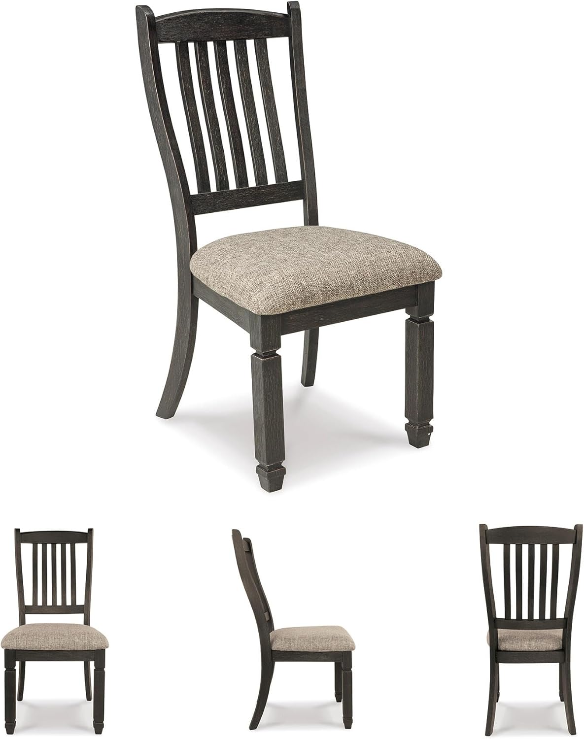 Signature Design by Ashley Tyler Creek Dining Room Upholstered Side Chair, 2 Count, Solid Wood, 19.25" H, Black and Grayish Black