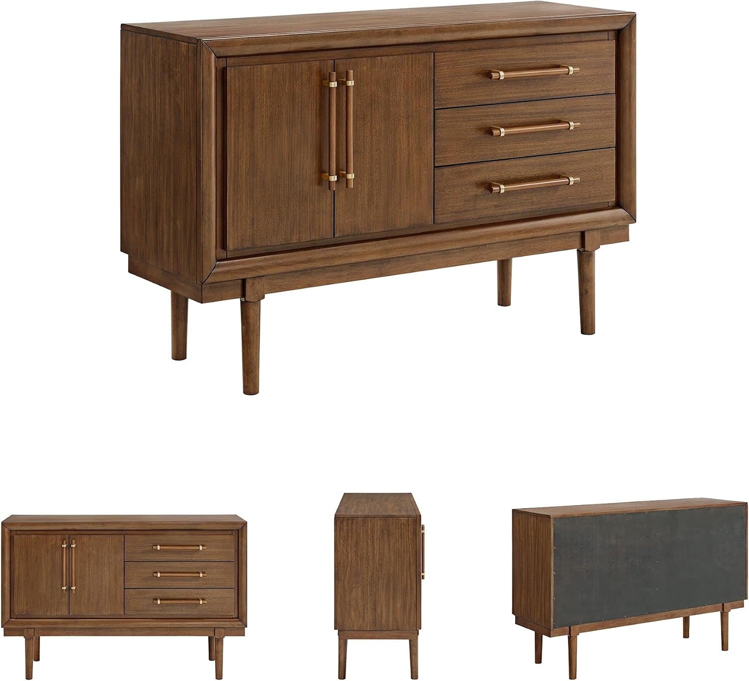 Signature Design by Ashley Lyncott Contemporary 2-Door Dining Server with Fixed Shelf and Felt-Lined Drawers, Light Brown