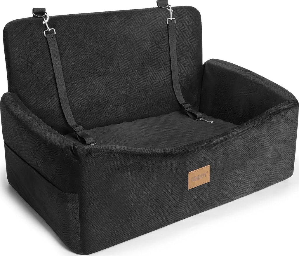 JOEJOY Dog Car Seats for Small Medium Dogs Under 35lbs, Dog Booster Seat with Detachable Washable Cover and Cushion, Memory Foam Pet Car Seat with Safety Belt and Storage Pockets (Black)
