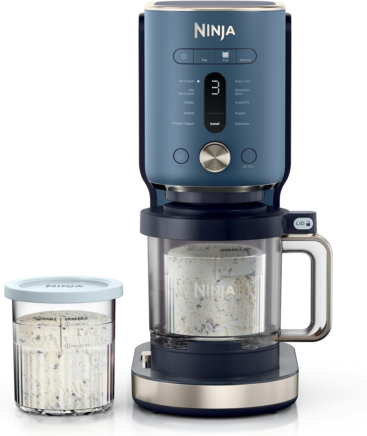 Ninja® CREAMi® XL 11-in-1 Ice Cream Maker for Ice Cream, Sorbet, Gelato & More, Now Featuring Dariy Free, Smoothie Bowl, and CreamiFit™, Includes (2) Family-Sized 24.oz Tubs, Navy, NC601