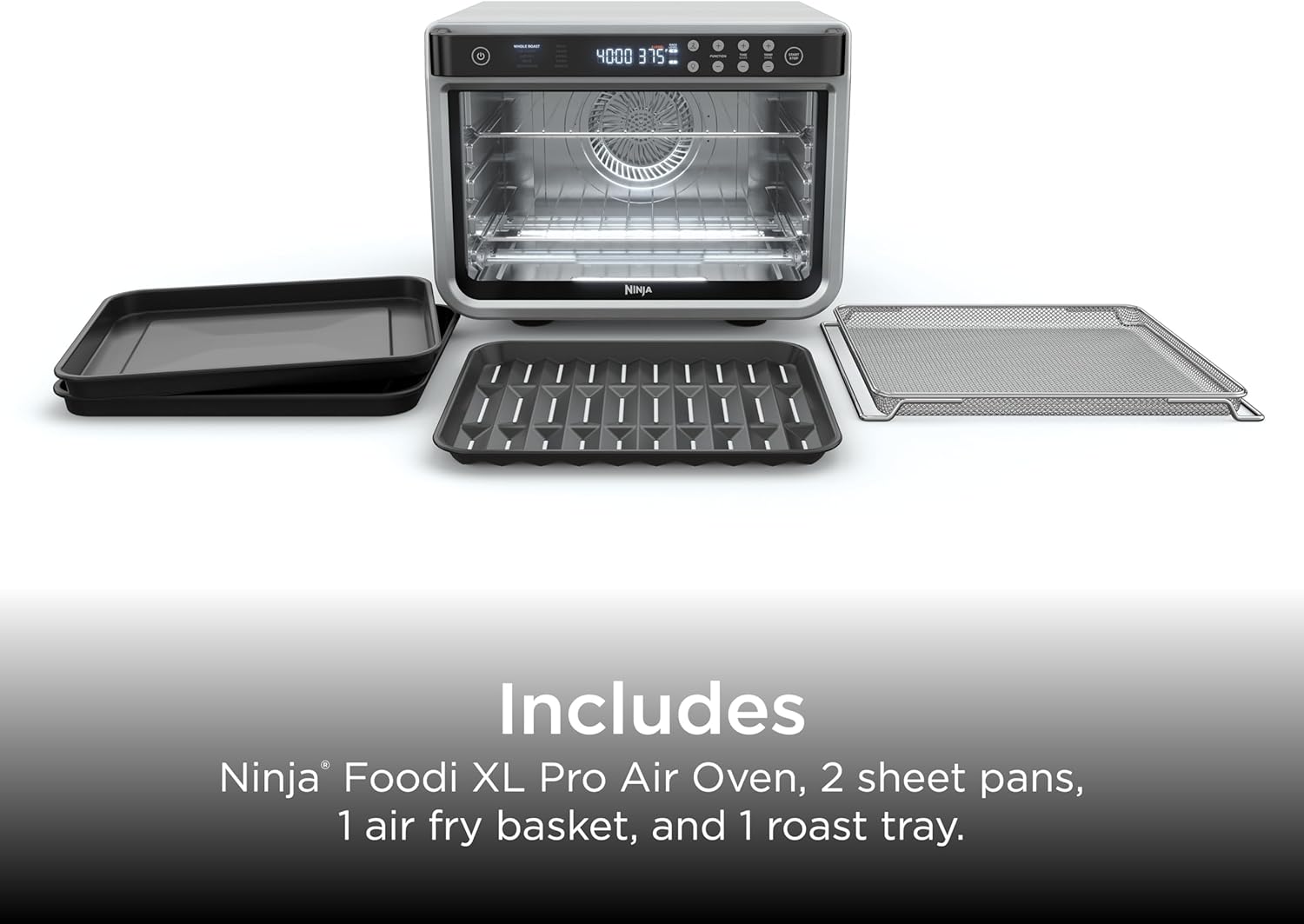 Ninja Air Fryer & Toaster Oven Combo | 10-in-1 Foodi XL Pro Air Fry Countertop Oven | Fit a 5-lb Chicken & Sheet Pan of Vegetables | Bake, Dehydrate, Toast & More |1800 Watts | Stainless Steel | DT201