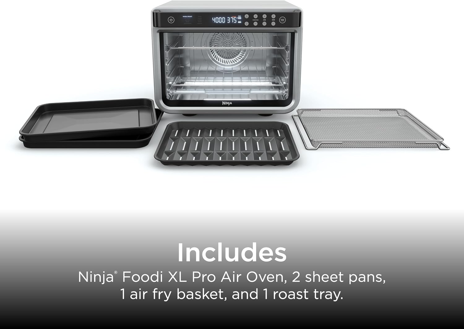 Ninja Air Fryer & Toaster Oven Combo | 10-in-1 Foodi XL Pro Air Fry Countertop Oven | Fit a 5-lb Chicken & Sheet Pan of Vegetables | Bake, Dehydrate, Toast & More |1800 Watts | Stainless Steel | DT201