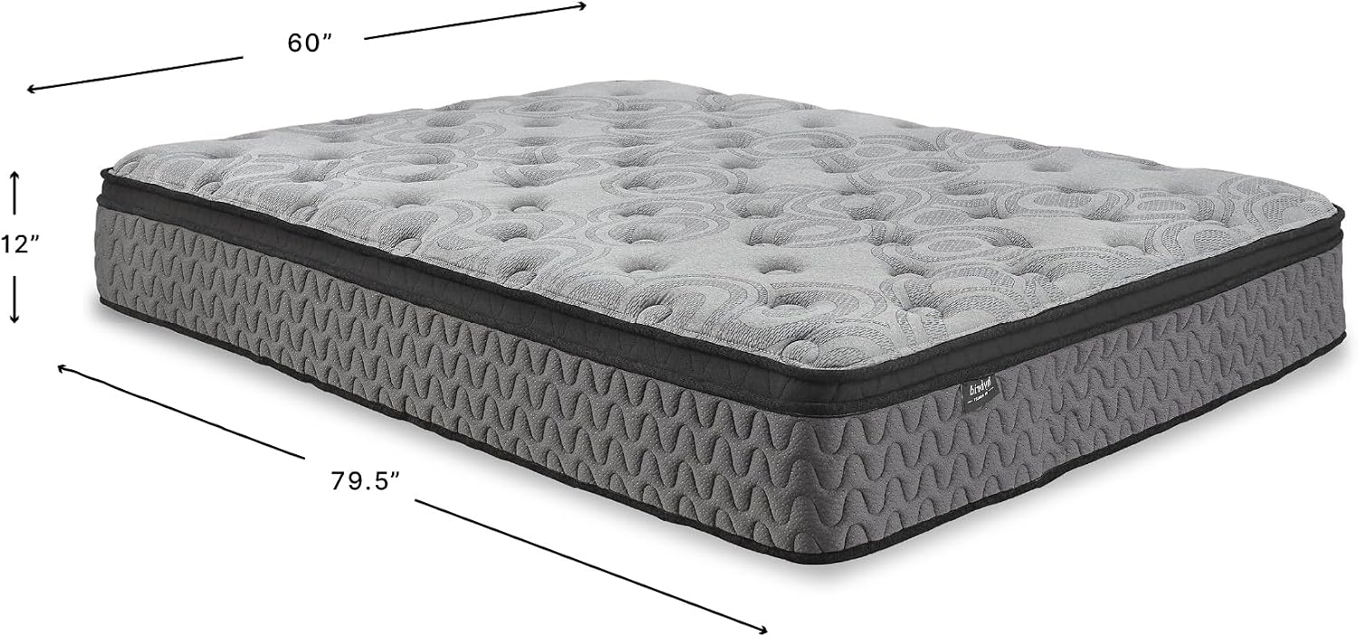 Signature Design by Ashley Augusta2 Queen Mattress in a Box, Firm Euro Pillow Top Memory Foam Mattress, 12 Inch Wrapped Coil Support, Cooling Gel for Queen Size Bed