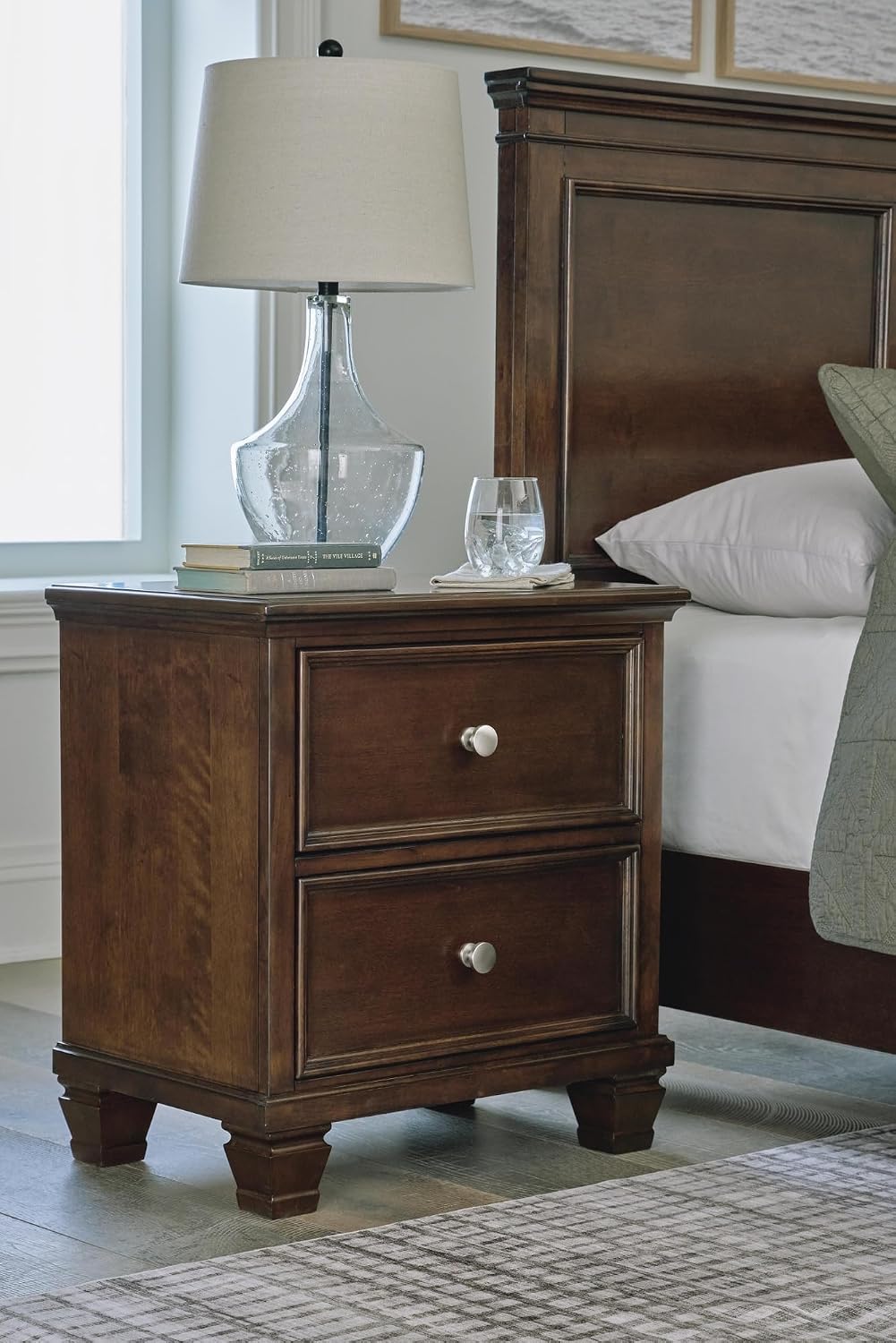 Signature Design by Ashley Danabrin Classic 2 Drawer Nightstand for Bedroom, 26.63" Tall, Dark Brown