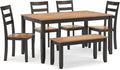Signature Design by Ashley Gesthaven Casual Dining Table, Bench and 4 Ladderback Chairs, Seats 6, Wood, 36" W x 60" D x 30.25" H, Light Brown & Dark Brown