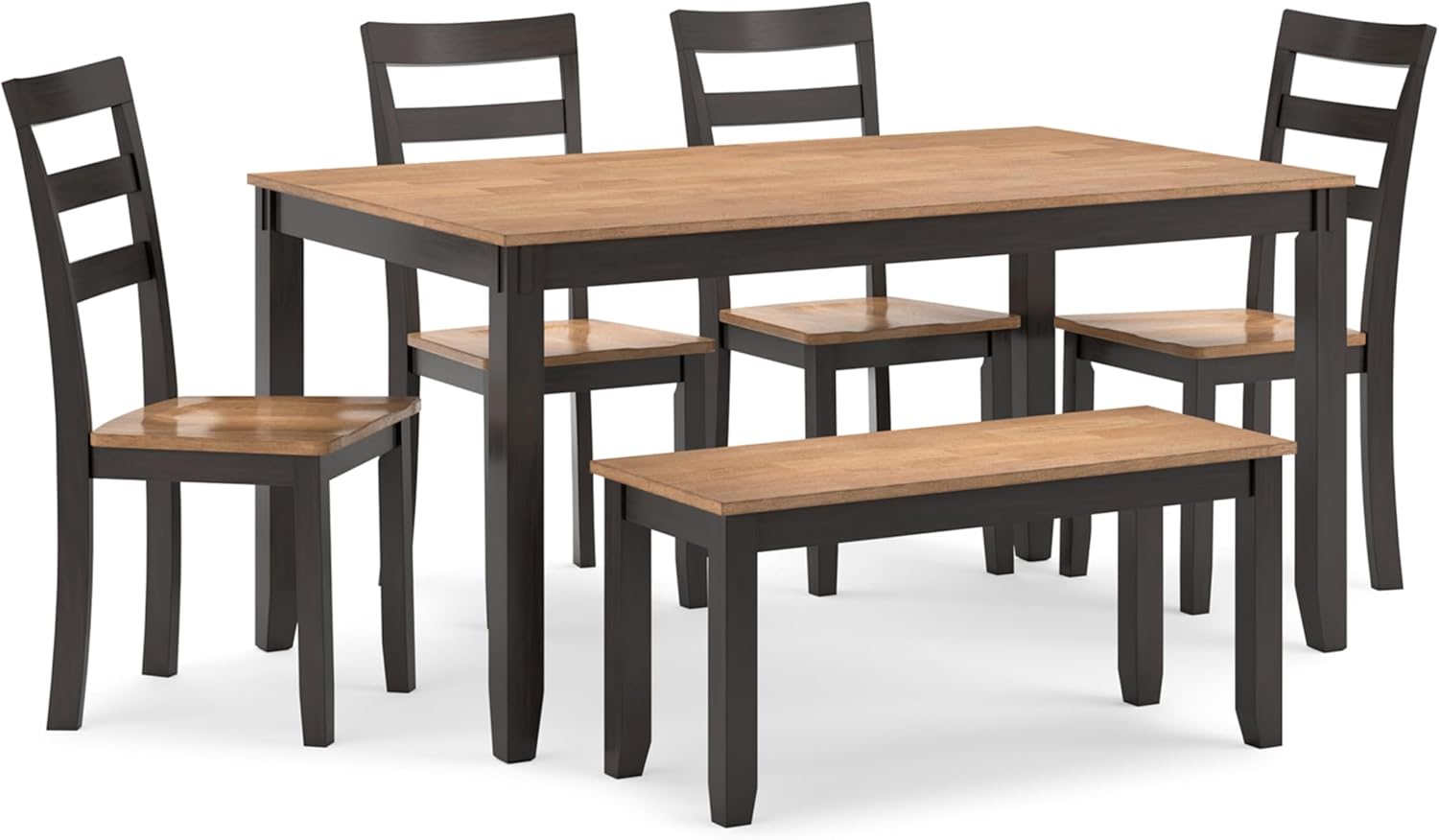 Signature Design by Ashley Gesthaven Casual Dining Table, Bench and 4 Ladderback Chairs, Seats 6, Wood, 36" W x 60" D x 30.25" H, Light Brown & Dark Brown