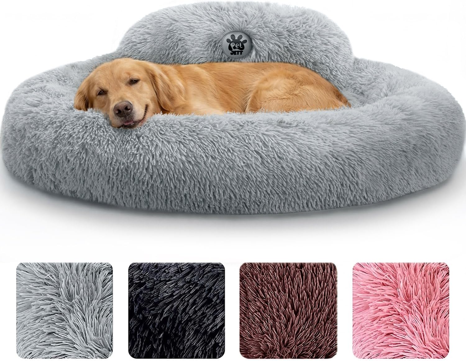 PetJett Calming Dog Bed Medium Size Dog - 30'' Donut Bed, Washable Dog Bed, Anti-Slip & Super Soft Fluffy Plush Round Dog Bed, Anti-Anxiety Premium Comfort Pet Bed, Fits Dogs Upto 45 lbs - Dark Grey