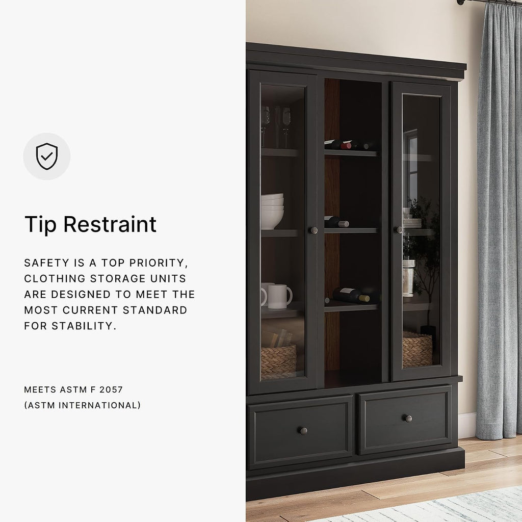 Signature Design by Ashley Chadworth Classic Curio with Anti-Tipping and Removable Shelf, Black