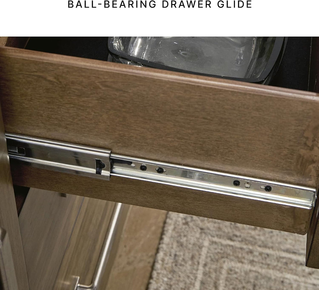 Signature Design by Ashley Cabalynn Farmhouse Glazed 2-Door Dining Server with Adjustable Shelves and 3 Drawers, Light Brown