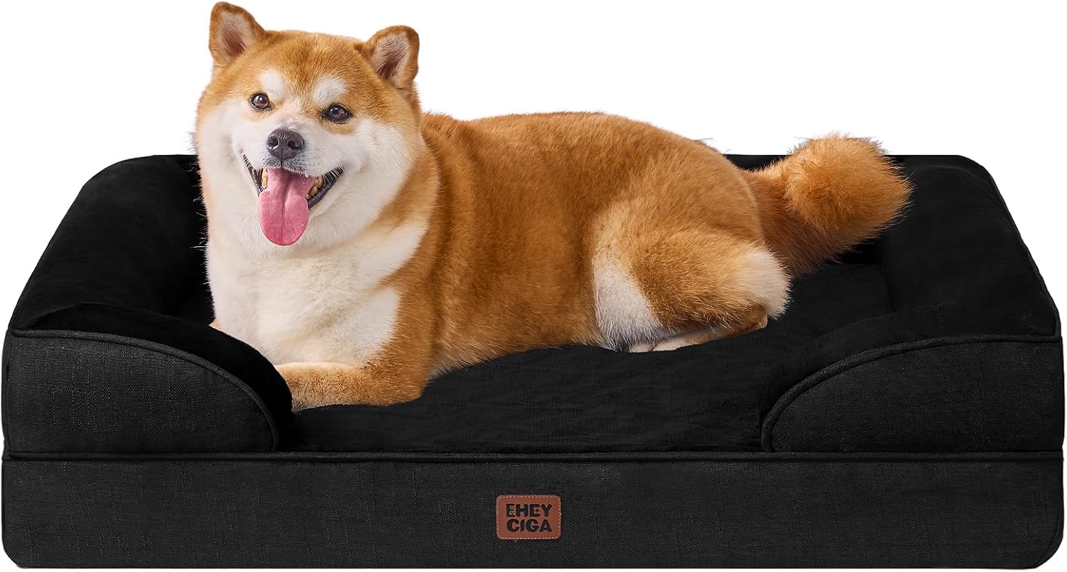 EHEYCIGA Orthopedic Dog Beds for Extra Large Dogs 44x32Inch, Waterproof Memory Foam XL Pet Bed with Sides, Non-Slip and Egg-Crate Foam Big Dog Couch Bed with Washable Removable Cover, Grey