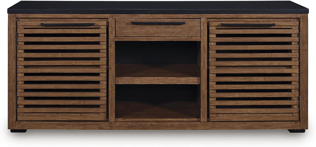 Signature Design by Ashley Kallari Casual Credenza with Anti-Tipping and Adjustable Shelf, Dark Brown & Black