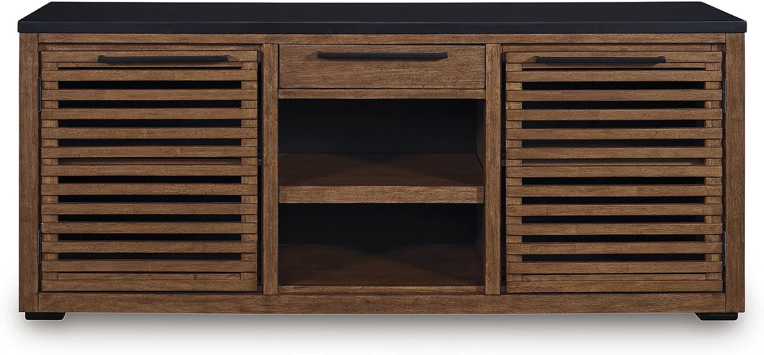 Signature Design by Ashley Kallari Casual Credenza with Anti-Tipping and Adjustable Shelf, Dark Brown & Black