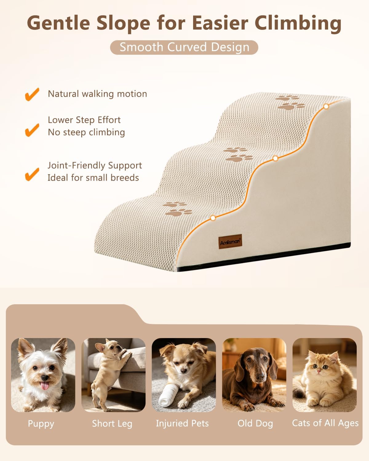 Aodisman Dog Stairs for Small Dogs,3 Step Dog Ramp for Couch and Bed,Pet Stairs with Non-Slip Bottom for Old Cats,Indoor Pet Steps,Comfort,Durable,15.4" H