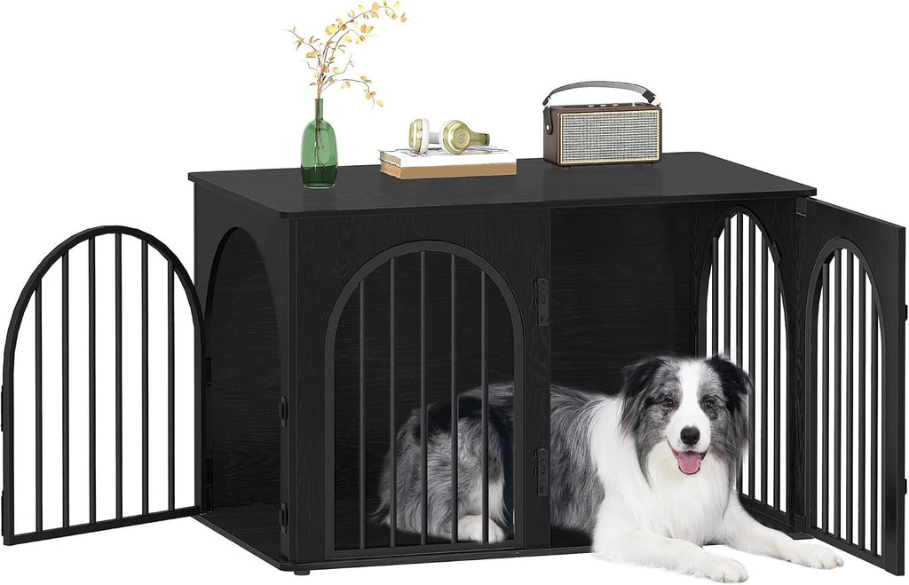 Hzuaneri 31.5'' Wooden Dog Crate Furniture, Indoor Dog Kennel Dogs Cage for Small/Medium Dogs, Heavy Duty Dog Crates Decorative Pet House End Side Table TV Stand, White Brown DFC85114B