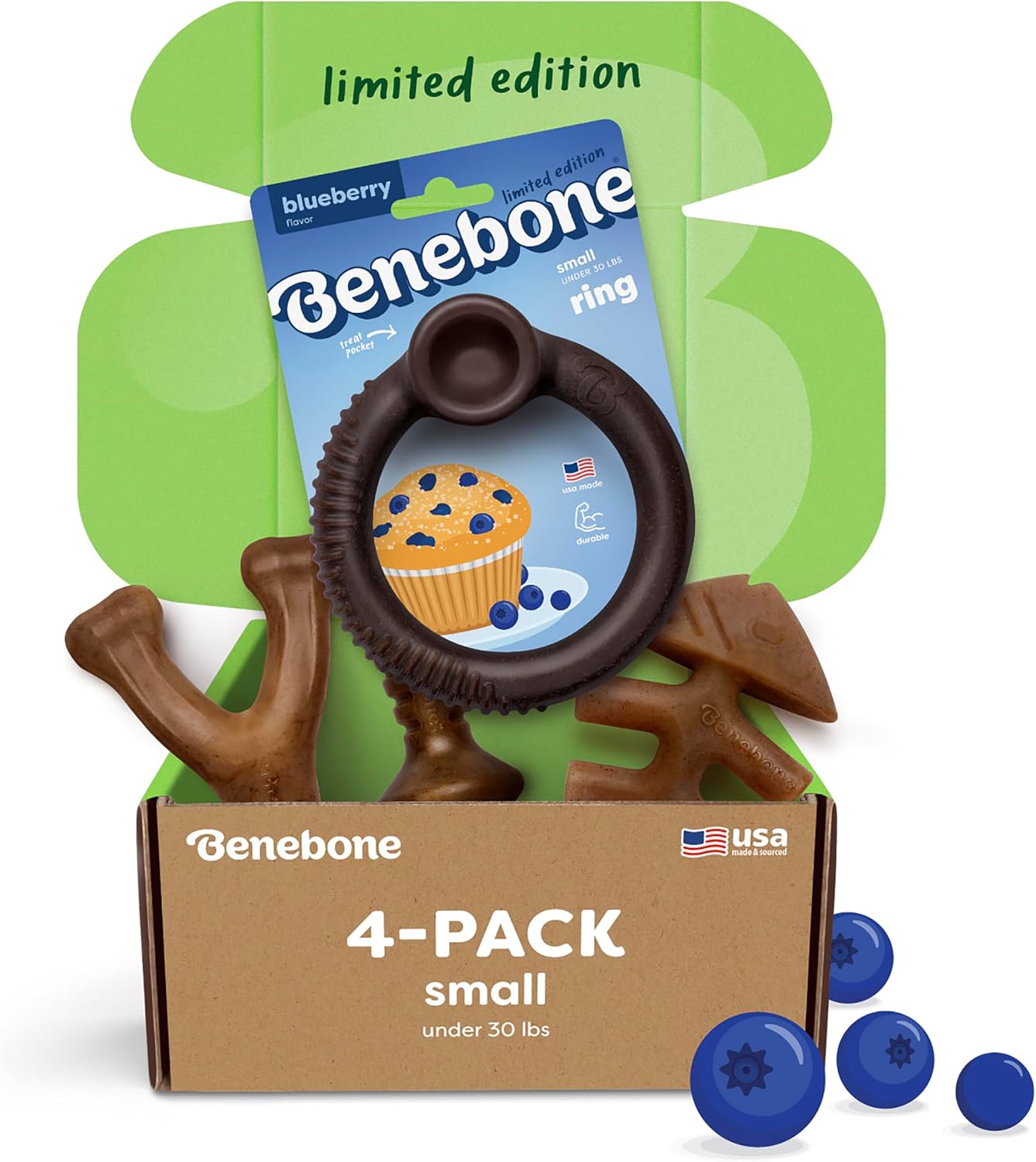 Benebone Medium 4-Pack Dog Toys for Aggressive Chewers – Durable Dog Bones, Made in USA – Dog Toys for Medium Dogs Under 60 lbs