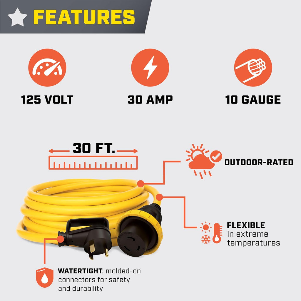 Champion Power Equipment 30-Foot 30-Amp 125-Volt RV Generator Power Cord, (TT-30P to L5-30R)