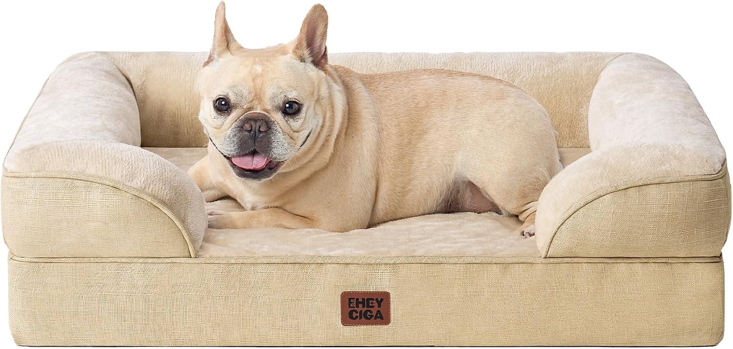 EHEYCIGA Orthopedic Dog Beds for Extra Large Dogs 44x32Inch, Waterproof Memory Foam XL Pet Bed with Sides, Non-Slip and Egg-Crate Foam Big Dog Couch Bed with Washable Removable Cover, Grey
