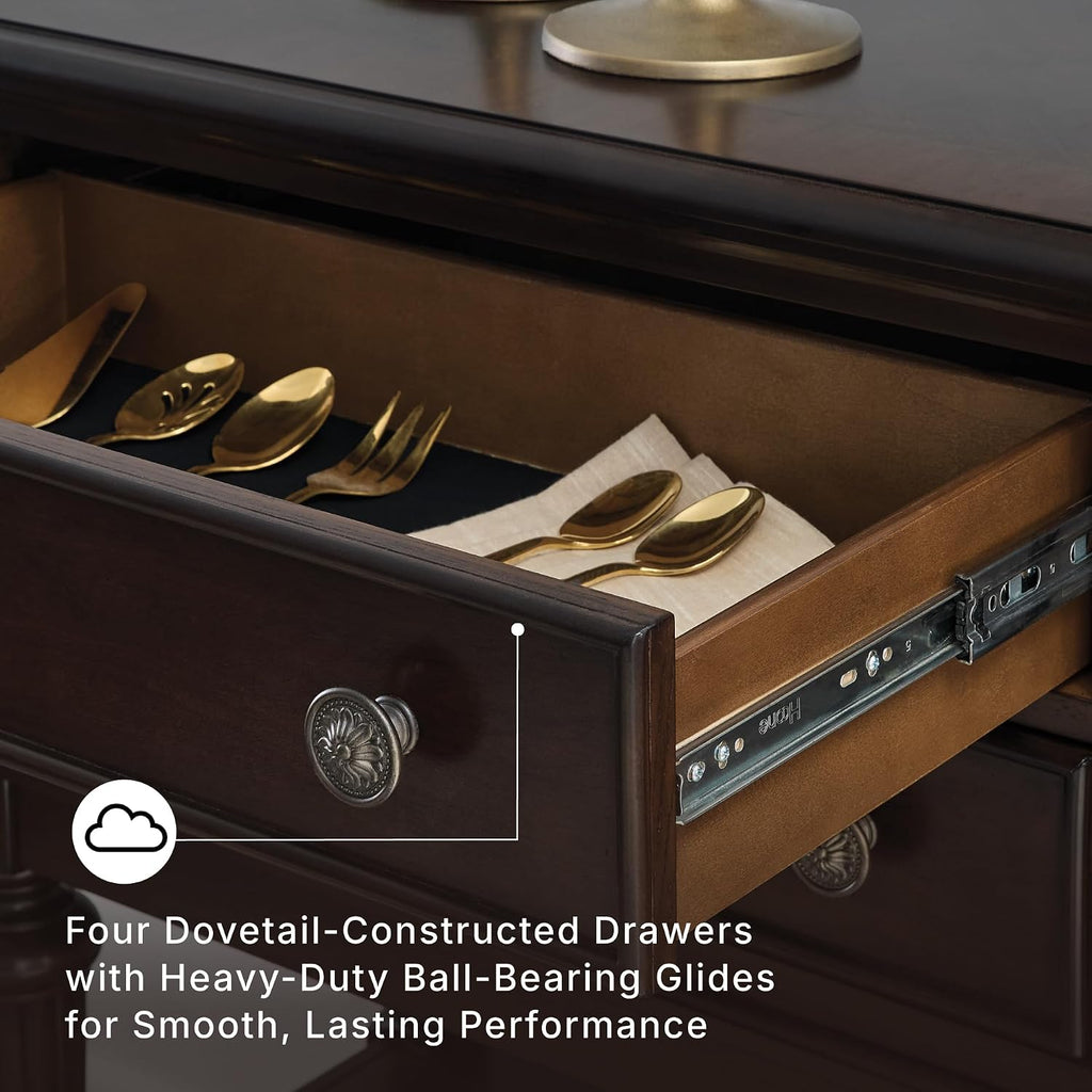 Signature Design by Ashley Lavinton Classic 4-Drawer Dining Server with Open Shelf, Dark Brown