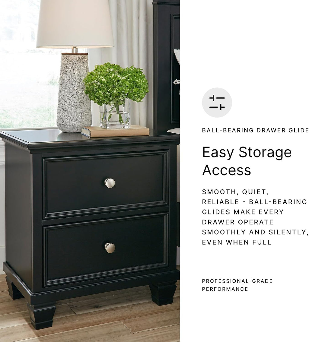 Signature Design by Ashley Lanolee Classic 2 Drawer Nightstand for Bedroom, 26.75" Tall, Black