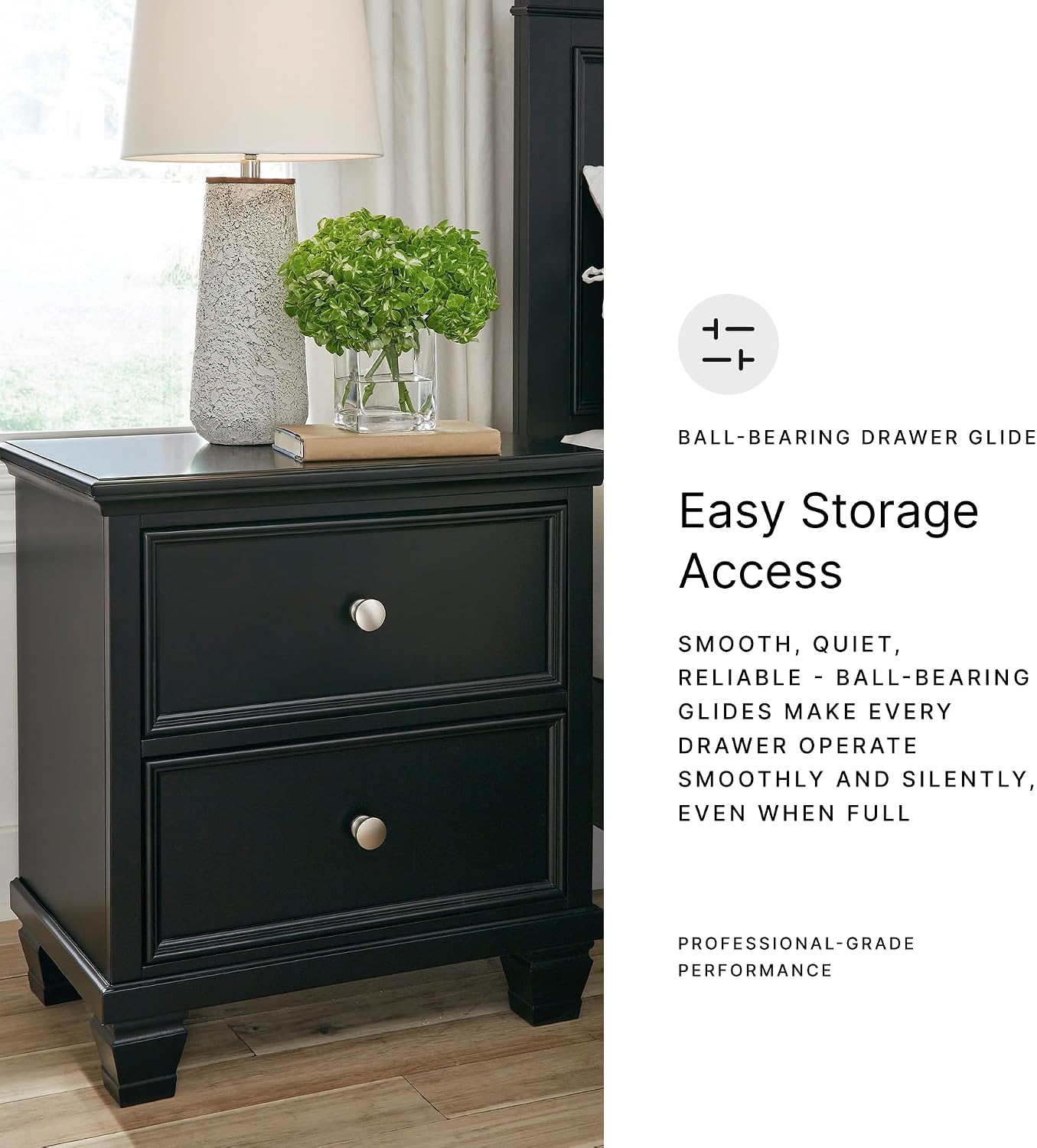 Signature Design by Ashley Lanolee Classic 2 Drawer Nightstand for Bedroom, 26.75" Tall, Black
