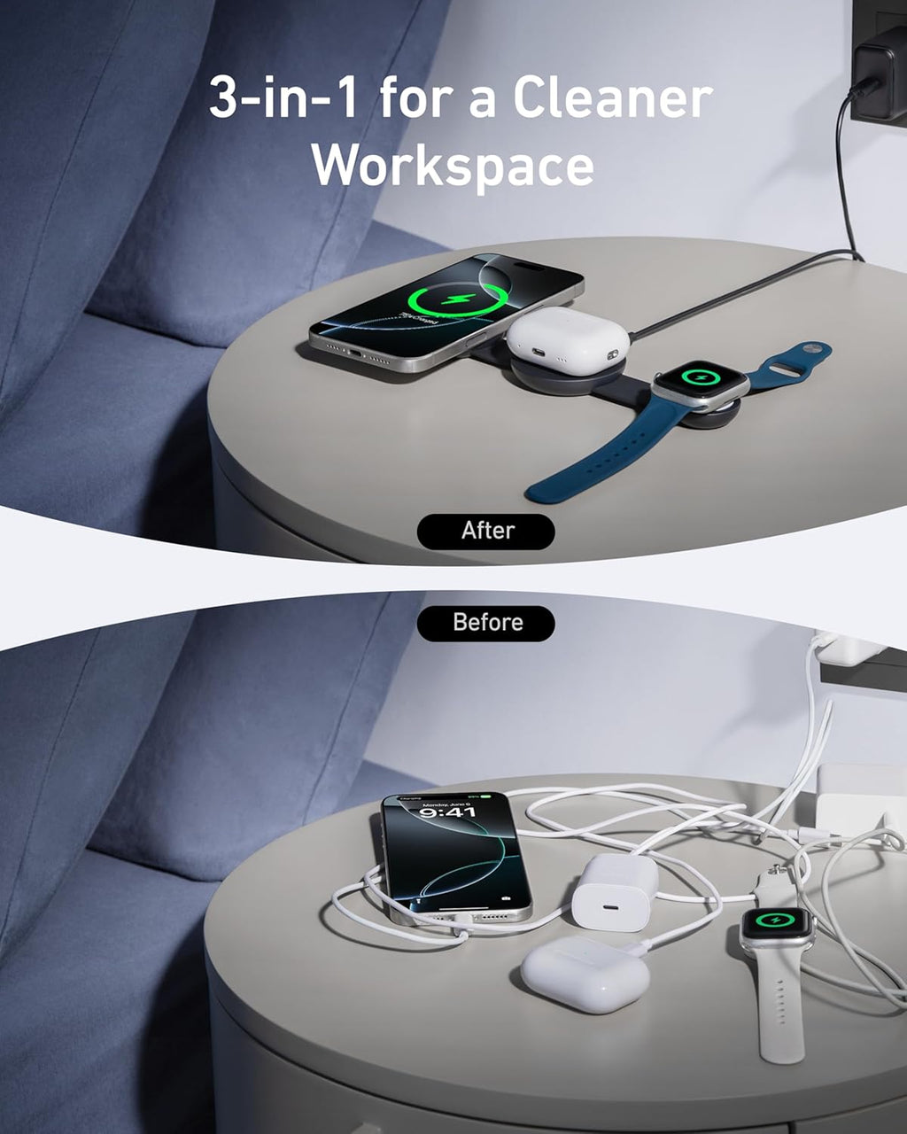 Anker MagGo UFO 3-in-1 MagSafe Compatible Qi2 15W Charging Station | Foldable Travel Design, Wireless Pad for iPhone 17 / 16 Series, AirPods, Apple Watch, and More (Not a Power Bank)