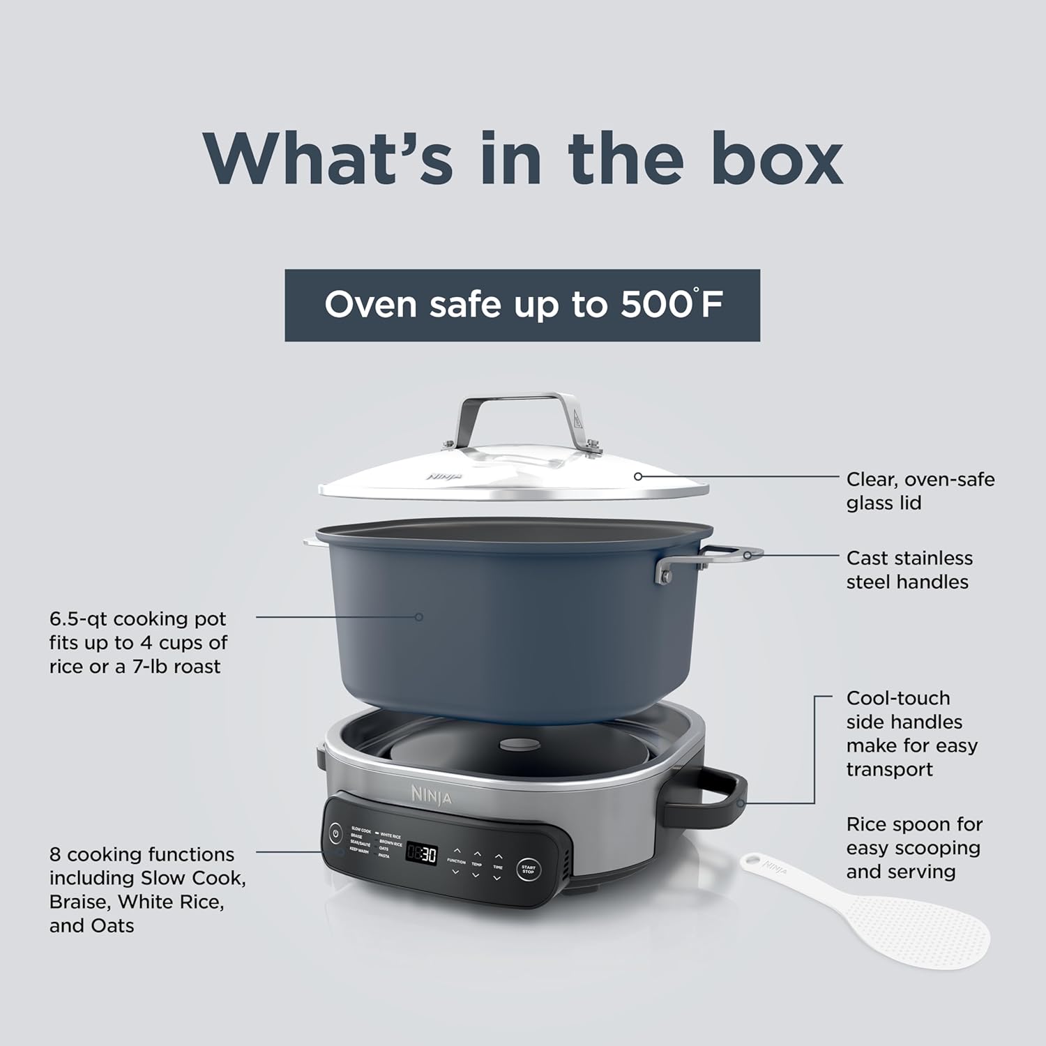 Ninja MC1101 Foodi Everyday Possible Cooker Pro, 8-in-1 Versatility, One-Pot Faster Cooking Replaces 10 Tools, Family-Sized Capacity with Adjustable Temp Control, 6.5 quarts, Midnight Blue