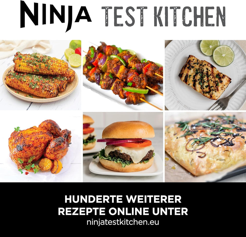 Ninja 5-in-1 Oil-Free Indoor Grill & Deep Fryer, 5 Modes, Cooks Up to 4 Burgers, 5.7L Capacity, Low Smoke Digital Meat Thermometer Included, Black/Silver, EG351EU