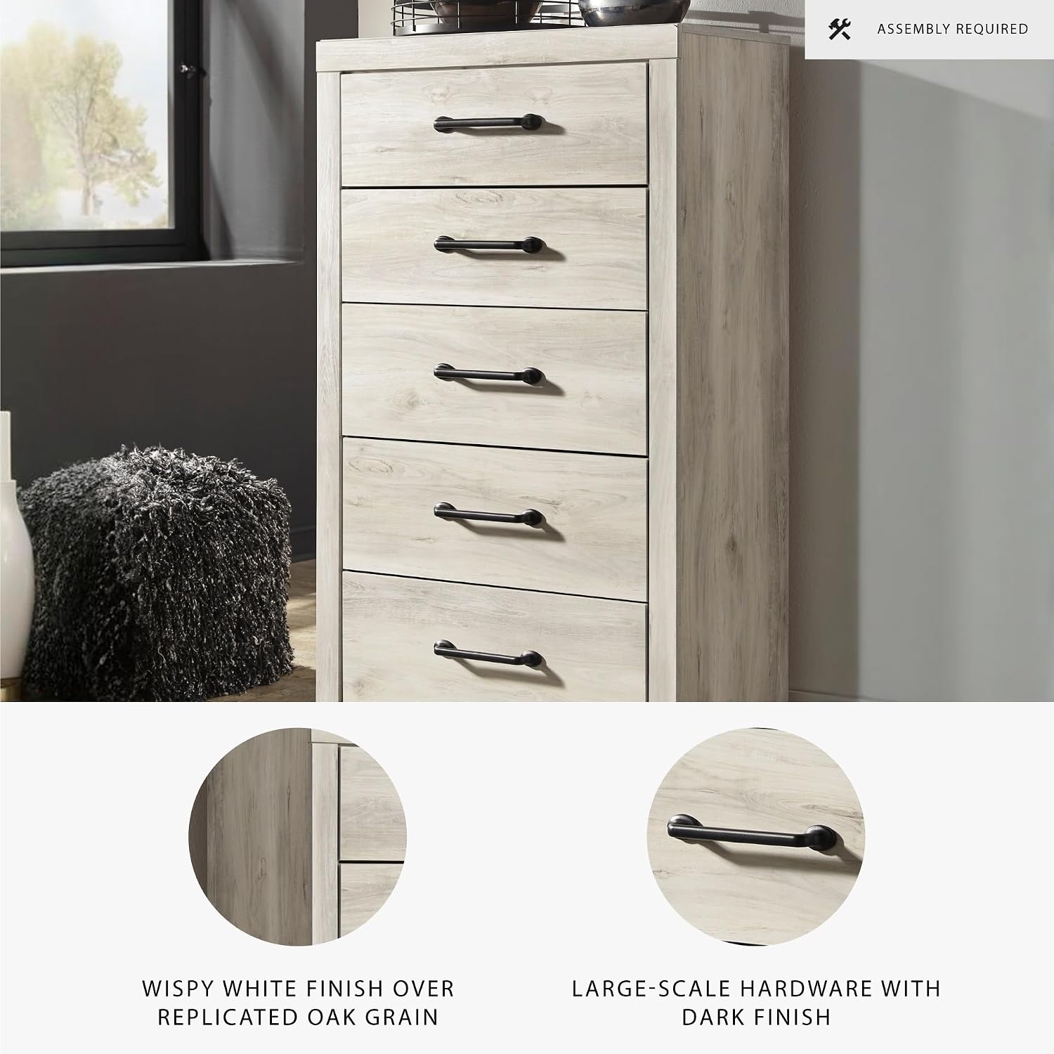 Signature Design by Ashley Cambeck Vintage Casual Chest With 5 Smooth-Gliding Drawers, Meets ASTM International Safety Standards, Whitewash Finish, 31.73' W
