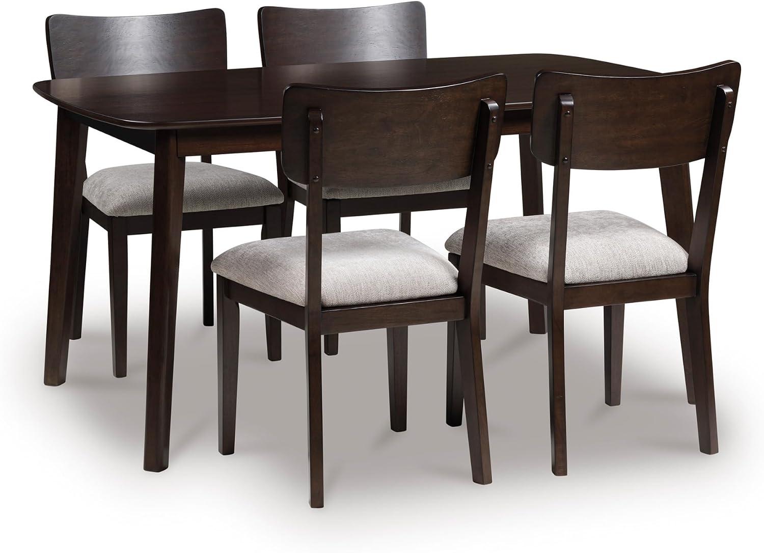 Signature Design by Ashley Favelon Mid-Century Modern Dining Table and Chairs Set with Cushioned Seat, Set of 5, Dark Brown & Gray
