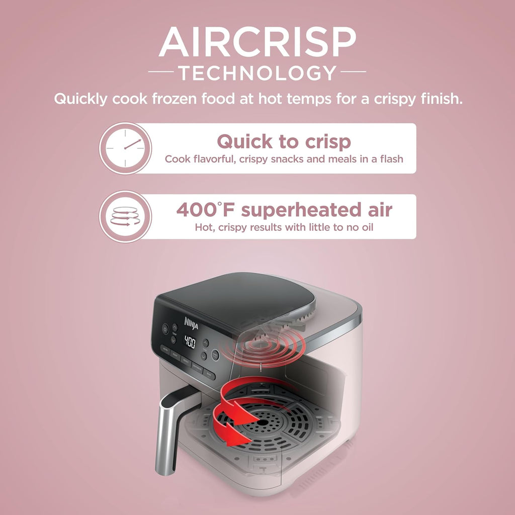 Ninja Air Fryer Pro 5-in-1 | 5 QT Capacity, Air Fry, Bake, Roast, Reheat, and Dehydrate, Air Crisp Technology | Nonstick Basket & Crisper Plate | Light Pink | AF142PK