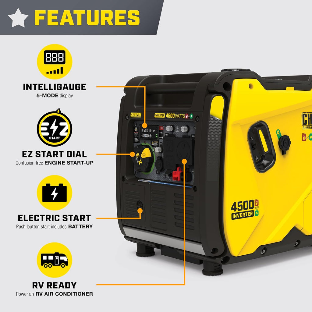 Champion Power Equipment 4500-Watt Electric Start Dual Fuel RV Ready Portable Inverter Generator with Quiet Technology and Free 3-Year Warranty