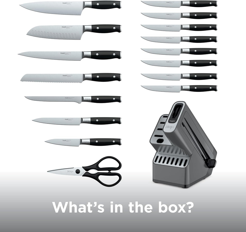 Ninja™ NeverDull® Knife Block Set | 17 Piece Kitchen Knife System with Built-in Sharpener | Rust Resistant, German Stainless-Steel Knives | Black | K32017