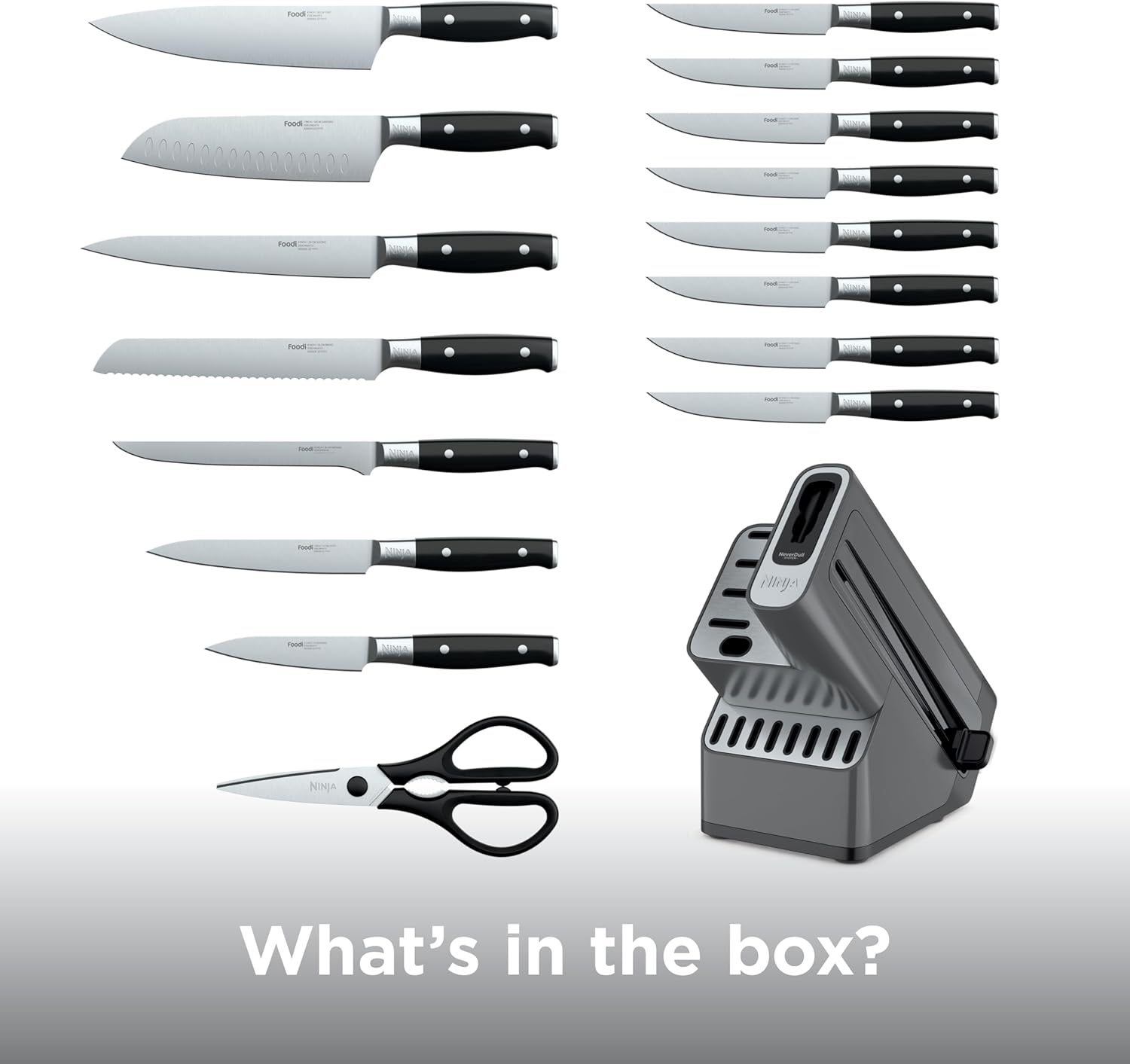 Ninja™ NeverDull® Knife Block Set | 17 Piece Kitchen Knife System with Built-in Sharpener | Rust Resistant, German Stainless-Steel Knives | Black | K32017