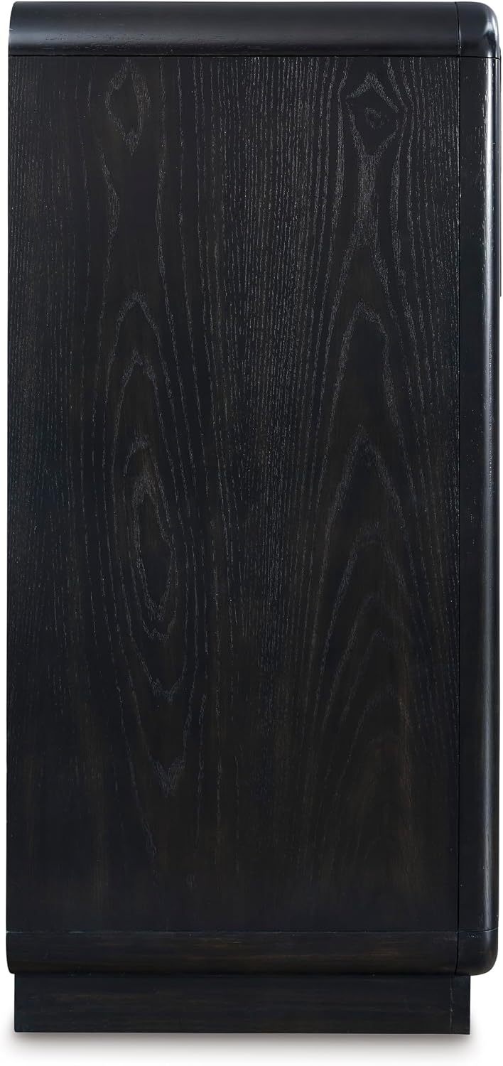Signature Design by Ashley Rowanbeck Modern Seven-Drawer Dresser with Waterfall Edges, Nickel-Tone Hardware, Wood and Ash Veneer, Black Finish, 63.75' W
