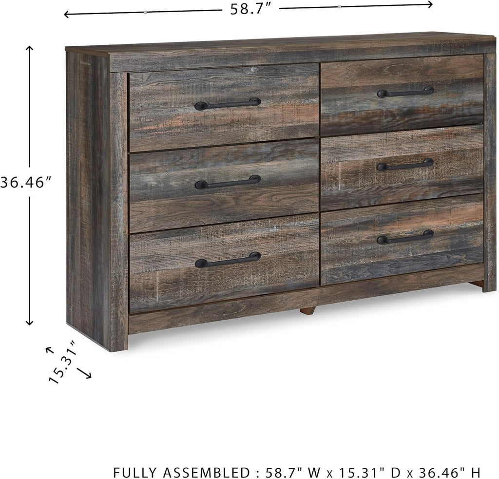 Signature Design by Ashley Drystan 6 Drawer Dresser, Large-scale Hardware, Smooth-gliding Drawers, Wood, 58.7" W x 15.31" D x 36.46" H, Weatherworn Brown